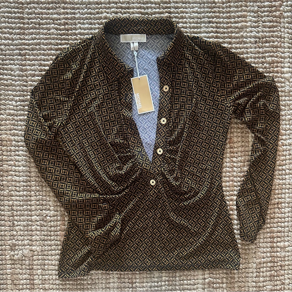 NWT! Michael Kors Geometric Patterned Black and Gold Top